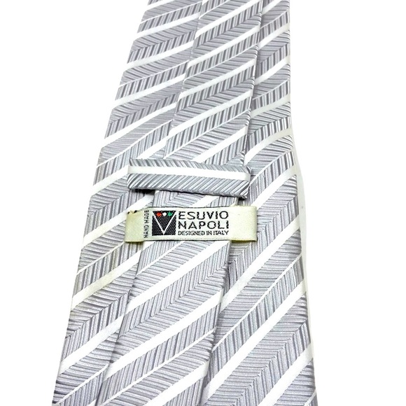 VESUVIO NAPOLI Silver White Neck Tie Pocket Square - Picture 5 of 7